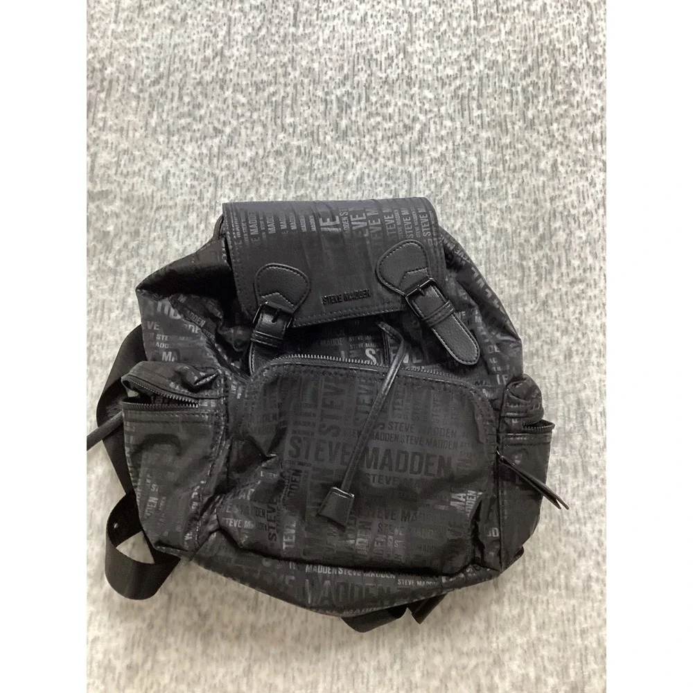 Steve‎ Madden BSOLLY Backpack Black Multi Logo Print Nylon Bag DO328735 NEW